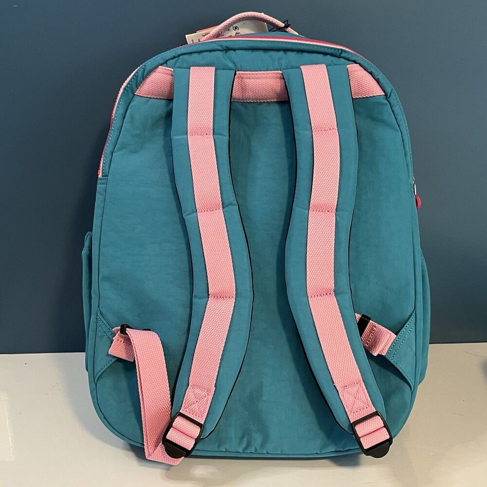Kipling Seoul Laptop XL Backpack Striking Blue Pink Trim Plush Charm 17” NWT - Picture 6 of 12